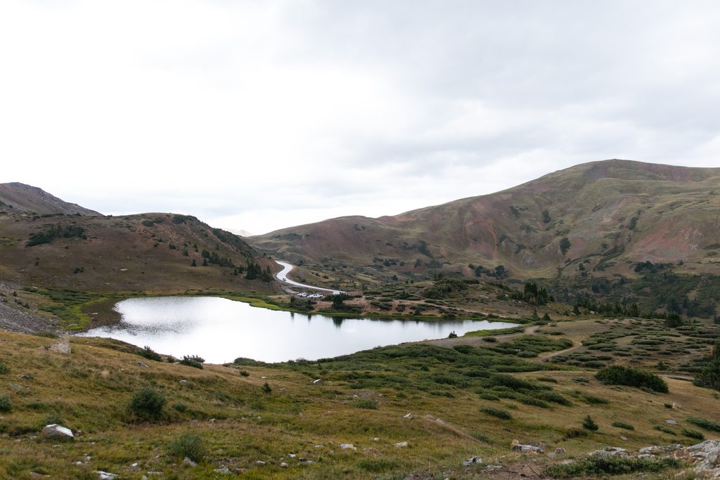 A birds eye view of the first lake at Pass Lake near Keystone, Colorado